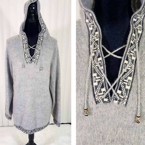 Alpaca Connection Sweaters - ALPACA CONNECTION Baby Fine Alpaca Hooded Pullover Sweater Tunic Hoodie Gray L